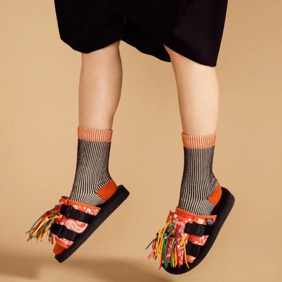 Hansel from Basel Umbrella Crew Socks Black Orange White Womens Sizes 6-9.5 NWT - Picture 8 of 14